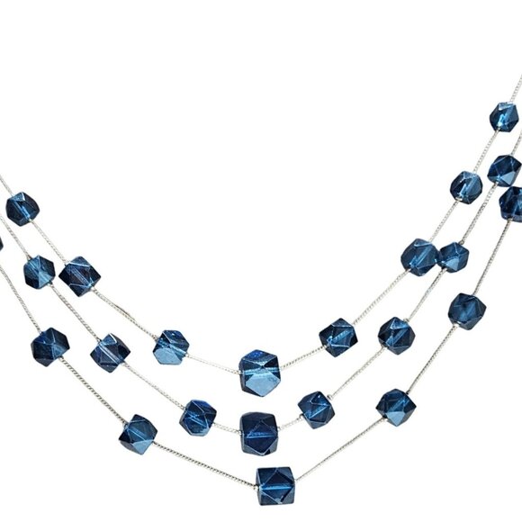 Elegant Blue Chunky Beaded Multi Strand Statement Necklace Fashion Jewelry Women - Picture 1 of 6